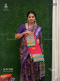 Soft Silk Leaf Mango Flower Motif Magenta Dark Green