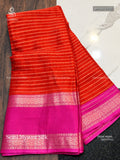Semi Mysore Silk Horizontal Stripes Stripes Red Pink