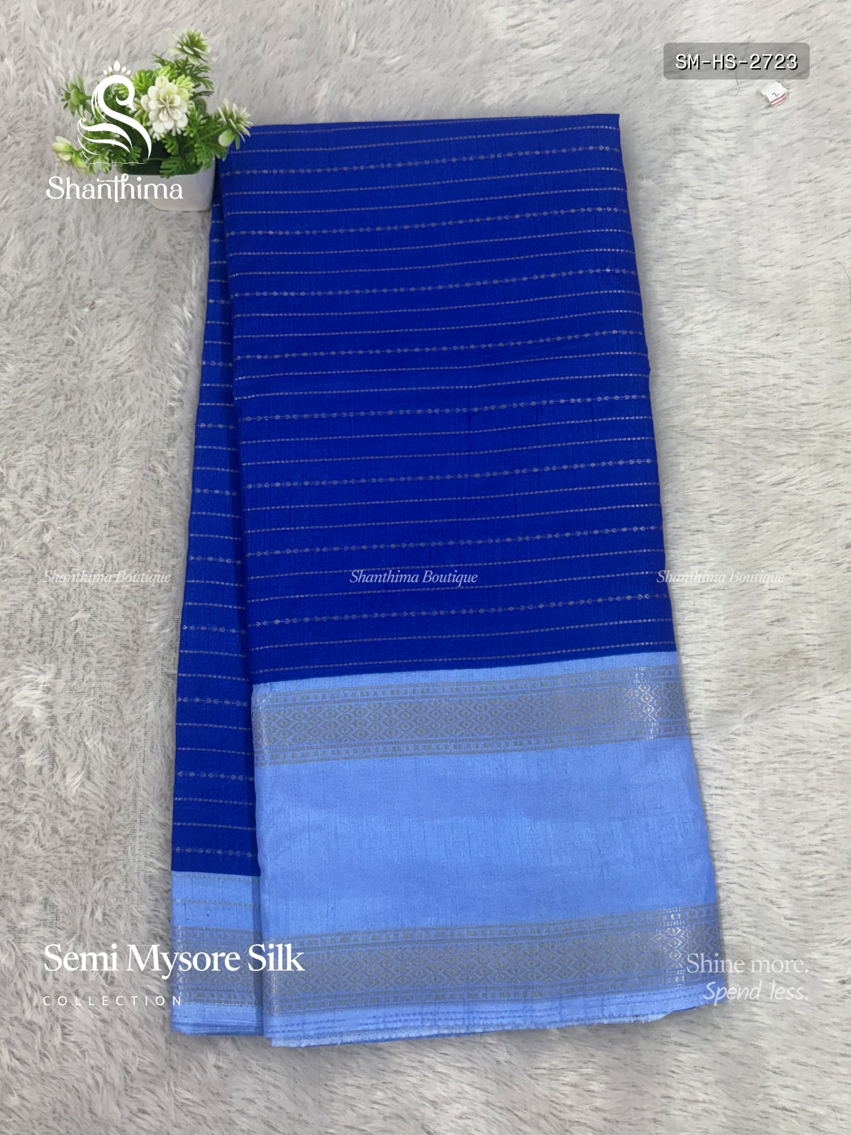 Semi Mysore Silk Horizontal Stripes Stripes Ink Blue Sky Blue
