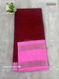 Semi Mysore Silk Horizontal Stripes Stripes Maroon Baby Pink