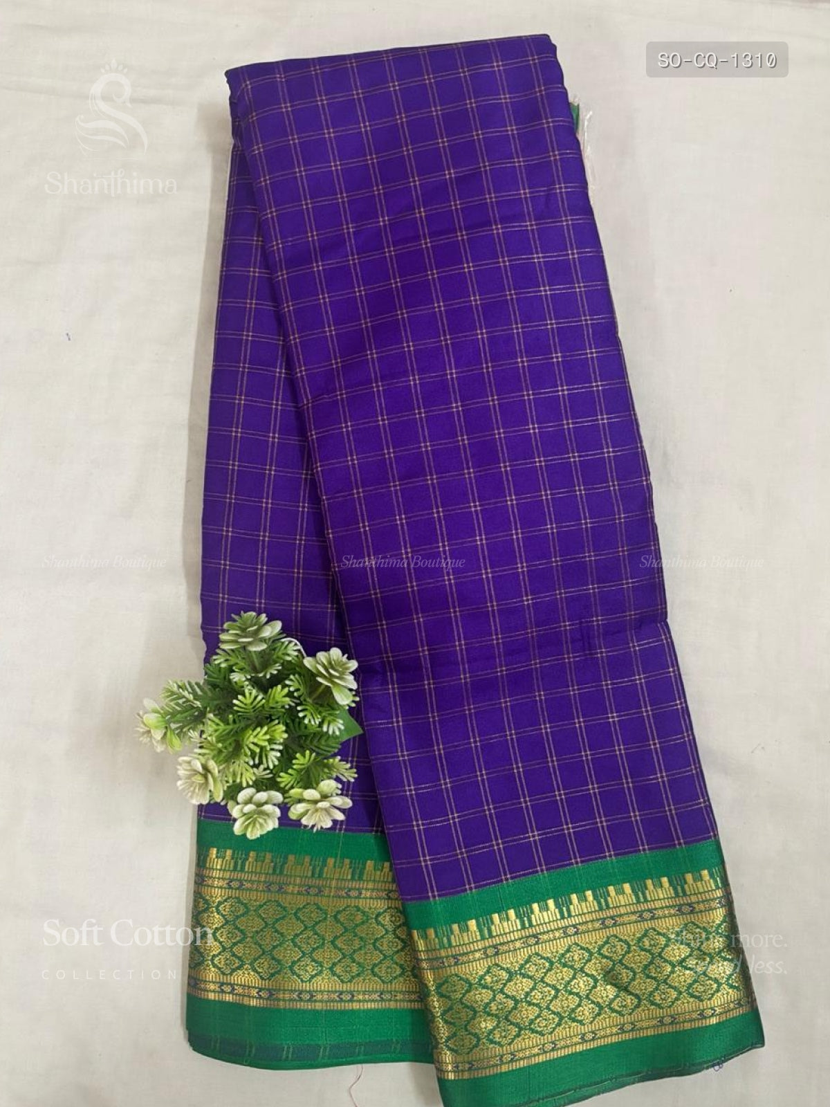 Soft Cotton Checks Peacock Motif Chakra Peacock Motif Violet Green