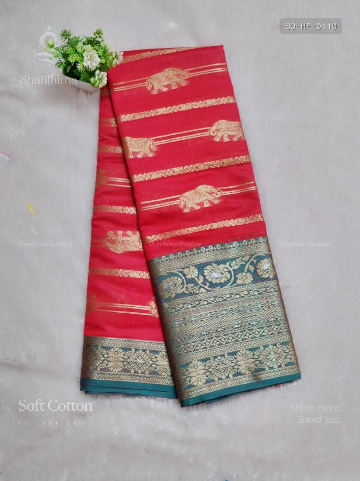 Soft Cotton Horizontal Stripes Flower Red Green