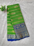 Soft Cotton Horizontal Stripes Flower Green Blue