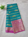 Soft Cotton Horizontal Stripes Flower Peacock Green Magenta