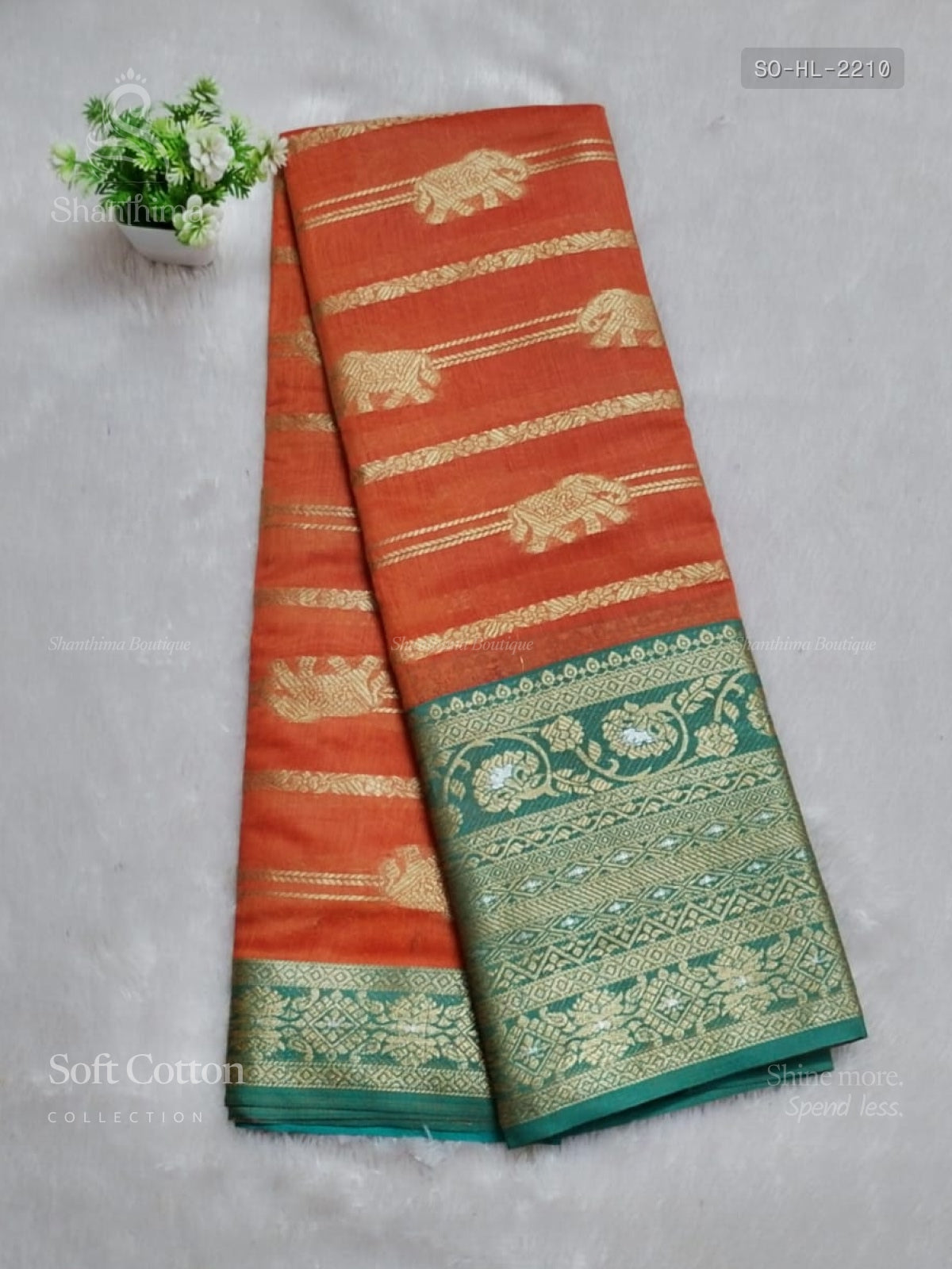 Soft Cotton Horizontal Stripes Mango Flower Rust Green