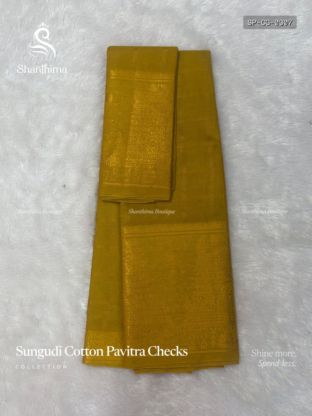 Sungudi Cotton Pavitra Checks Checks Gold Border Gopuram Yellow Gold