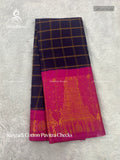 Sungudi Cotton Pavitra Checks Checks Gold Border Gopuram Navy Blue Pink