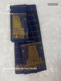 Sungudi Cotton Pavitra Checks Checks Gold Border Gopuram Navy Blue Gold