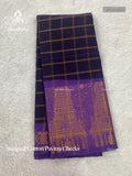 Sungudi Cotton Pavitra Checks Checks Gold Border Gopuram Navy Blue Violet