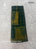 Sungudi Cotton Pavitra Checks Checks Gold Border Gopuram Dark Green Gold