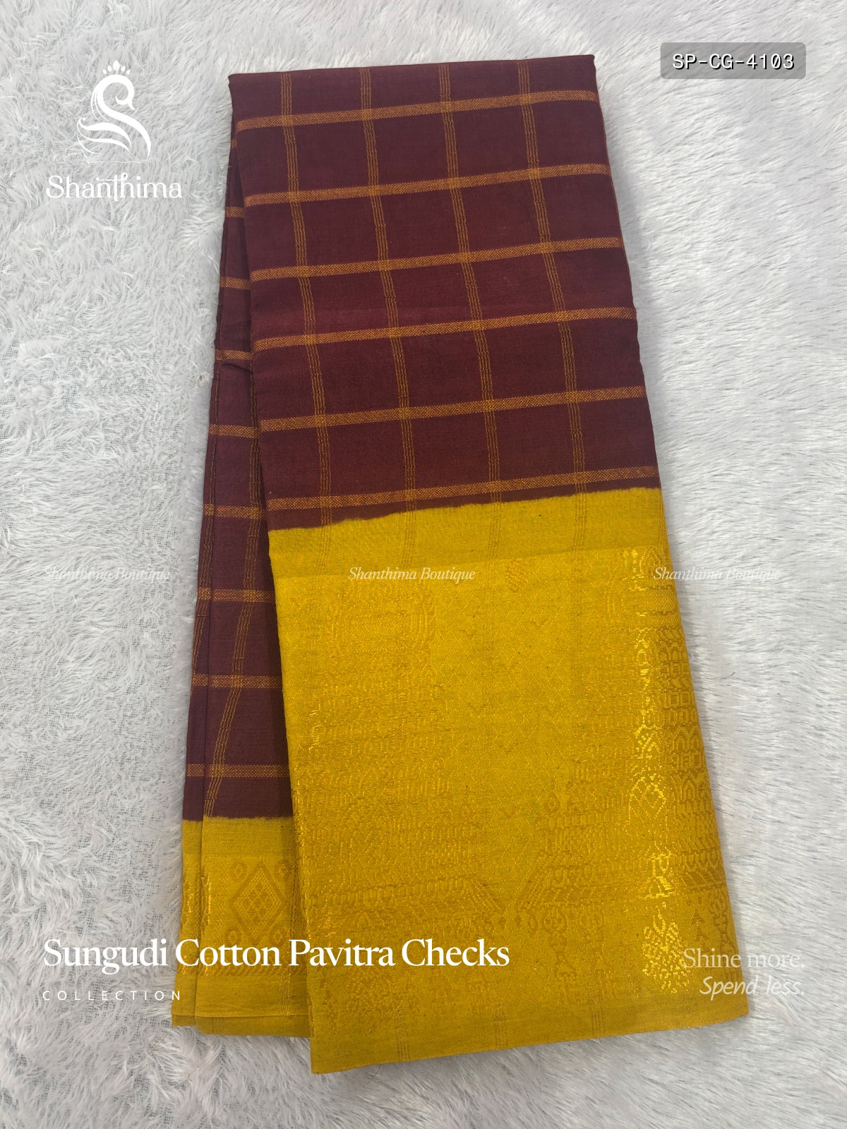 Sungudi Cotton Pavitra Checks Checks Gold Border Gopuram Maroon Yellow