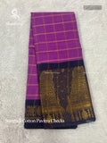 Sungudi Cotton Pavitra Checks Checks Gold Border Gopuram Magenta Navy Blue
