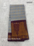 Sungudi Cotton Pavitra Checks Checks Gold Border Gopuram Gray Wine
