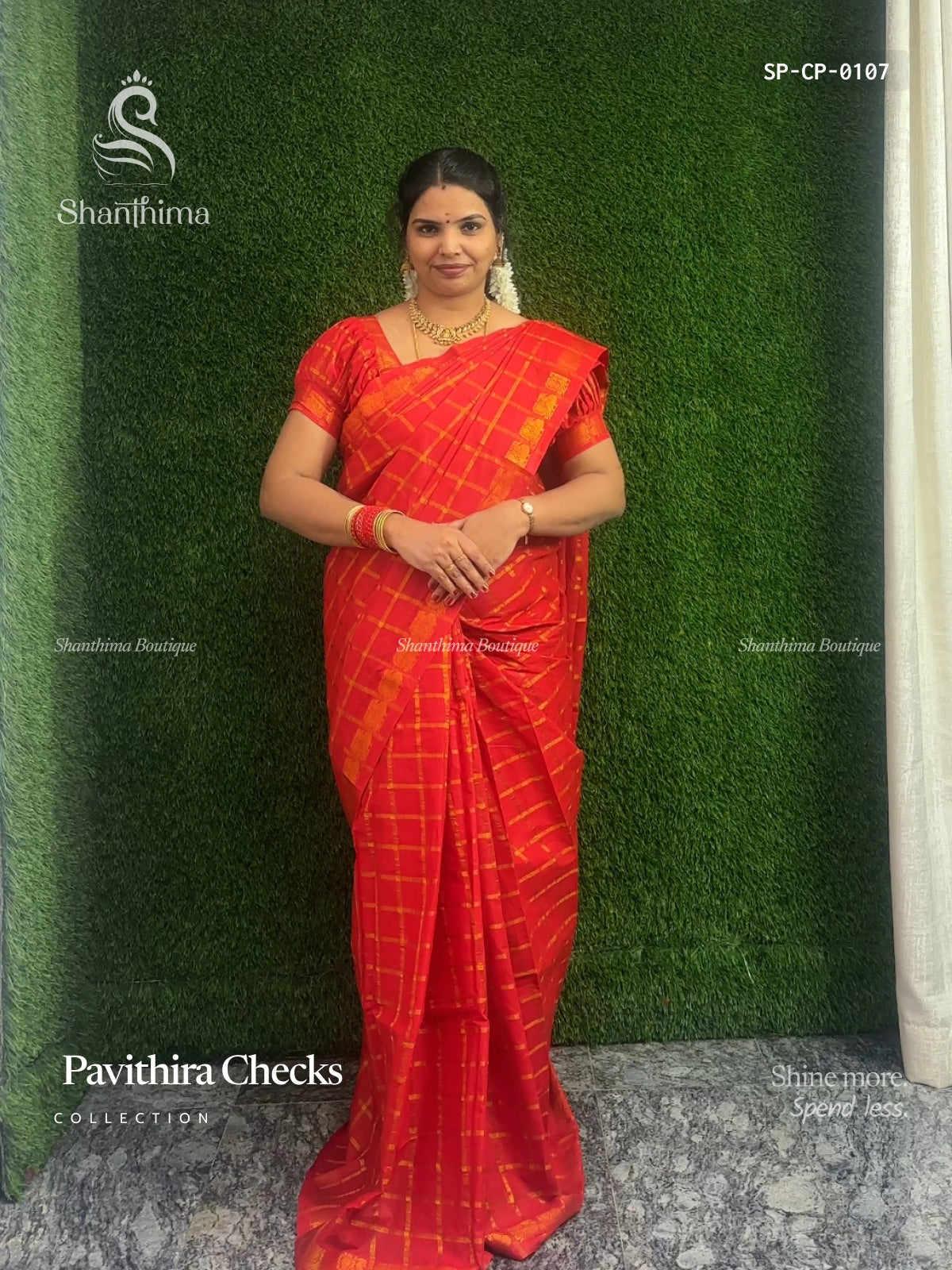 Sungudi Cotton Pavitra Checks Checks Peacock Red Gold
