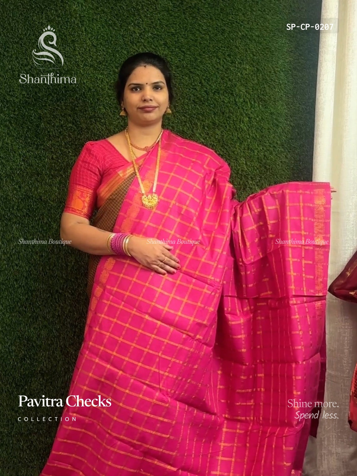 Sungudi Cotton Pavitra Checks Checks Peacock Pink Gold