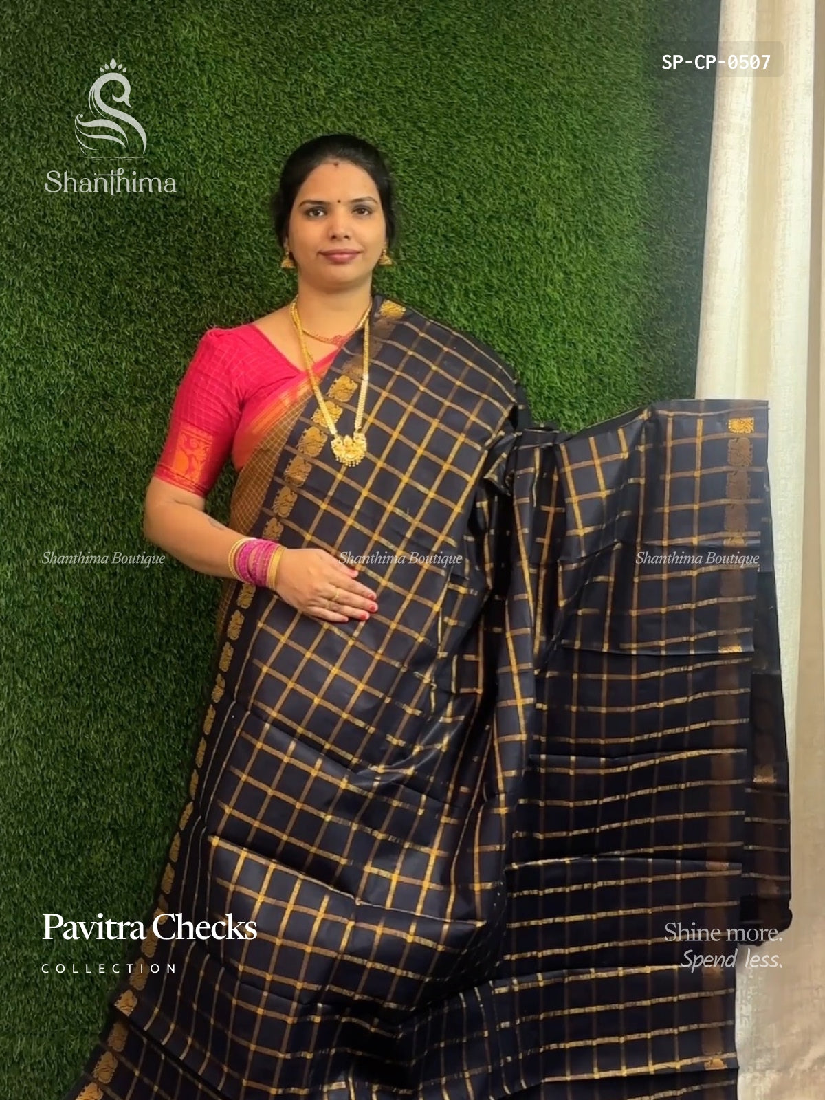 Sungudi Cotton Pavitra Checks Checks Peacock Black Gold