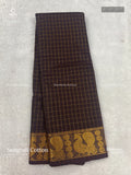 Sungudi Cotton Checks Peacock Flower Coffee Brown Gold