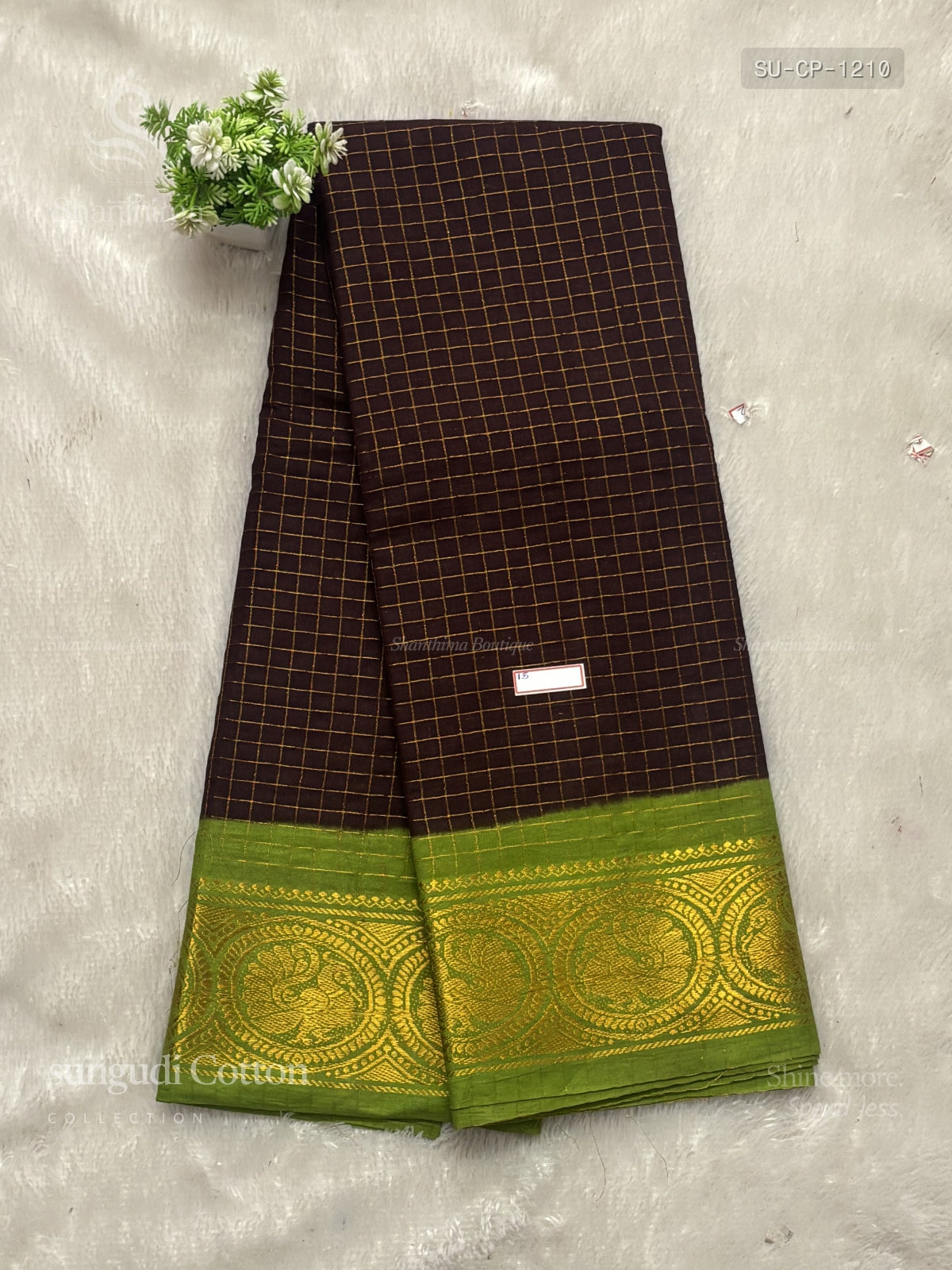 Sungudi Cotton Checks Peacock Brown Green