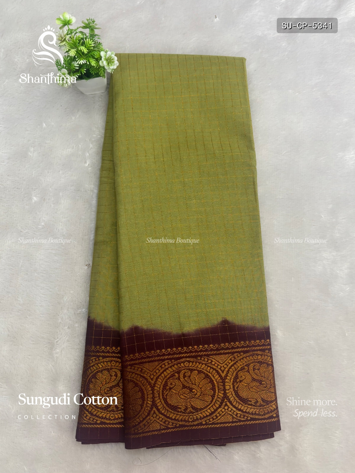 Sungudi Cotton Checks Peacock Olive Green Maroon