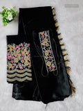 Satin Saree Plain Plain Border Black Black