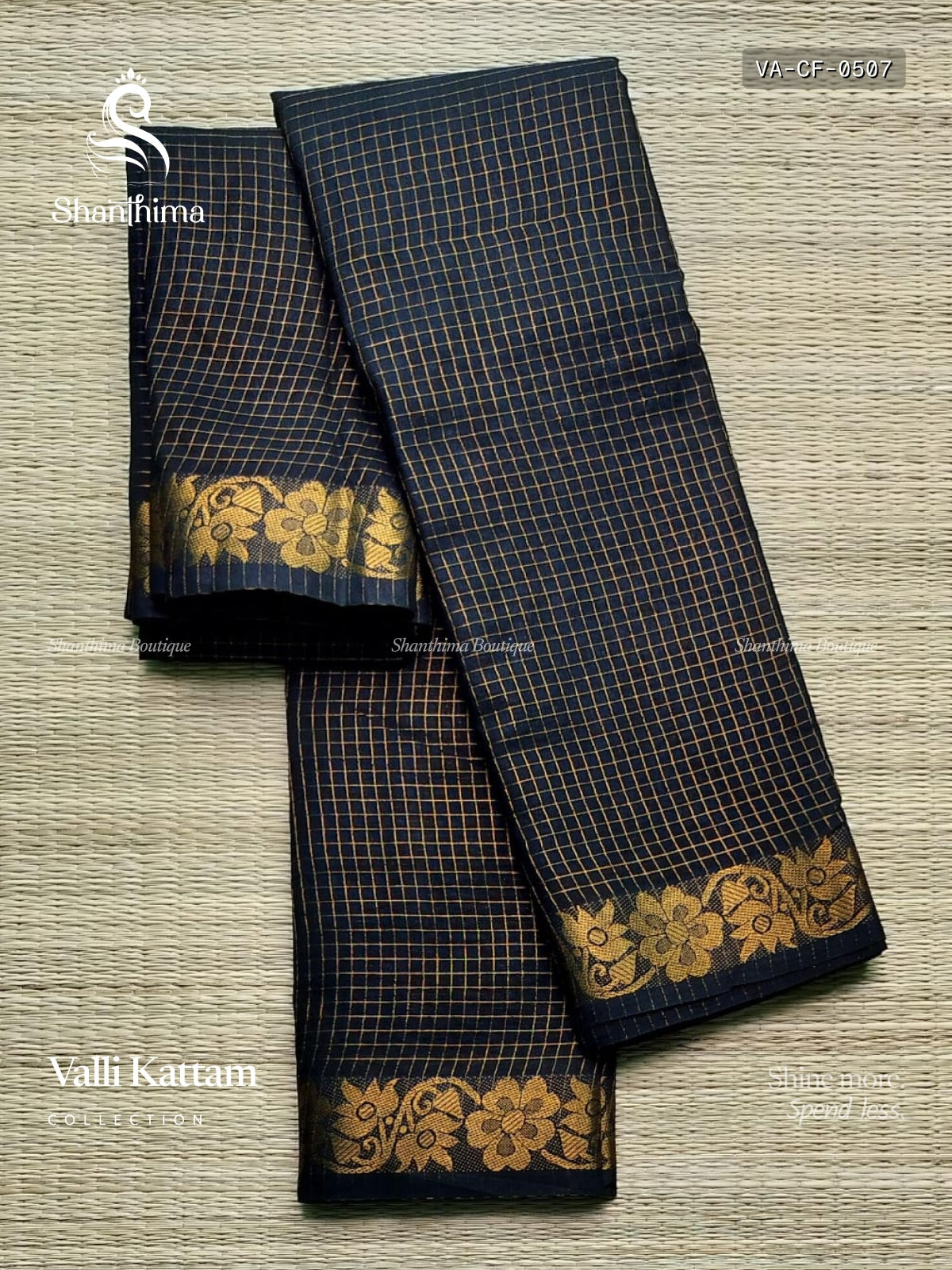 Valli Kattam Checks Flower Black Gold