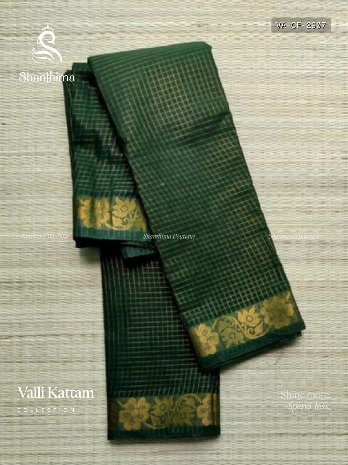 Valli Kattam Checks Flower Dark Green Gold