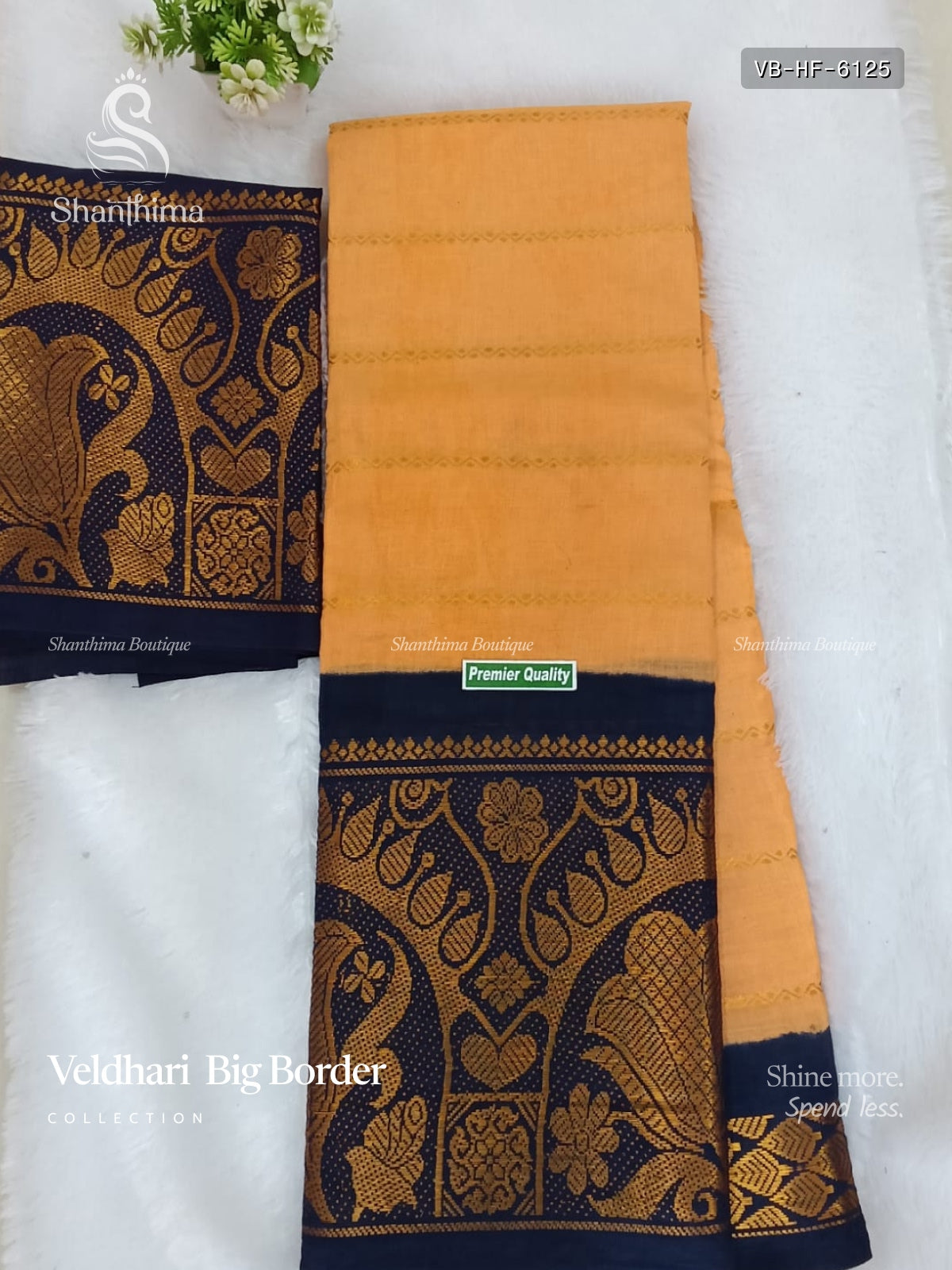 Veldhari Big Border Horizontal Stripes Flower Cream Navy Blue