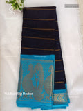 Veldhari Big Border Horizontal Stripes Peacock Navy Blue Rama Blue