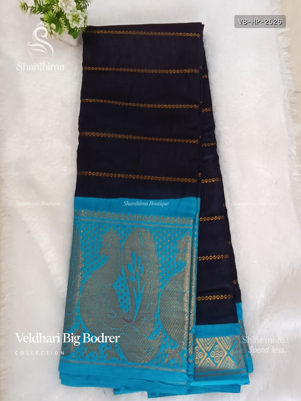 Veldhari Big Border Horizontal Stripes Peacock Navy Blue Rama Blue