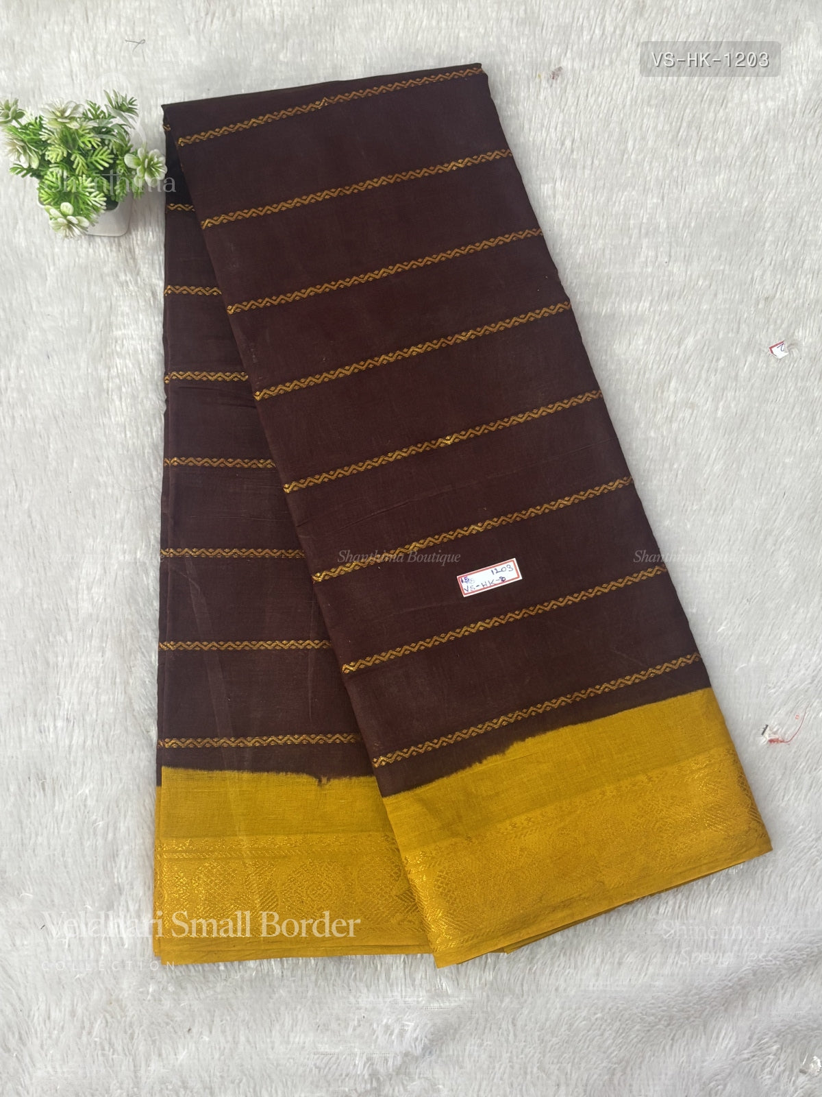 Veldhari Small Border Horizontal Stripes Peacock Chakra Brown Yellow
