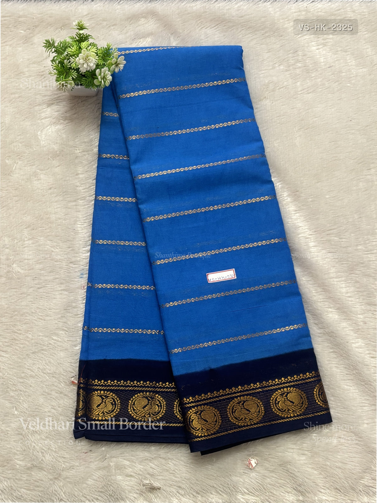 Veldhari Small Border Horizontal Stripes Peacock Chakra Sky Blue Navy Blue