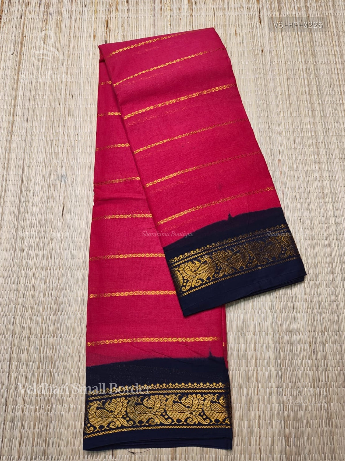 Veldhari Small Border Horizontal Stripes Peacock Pink Navy Blue