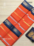 Veldhari Small Border Horizontal Stripes Peacock Orange Ink Blue
