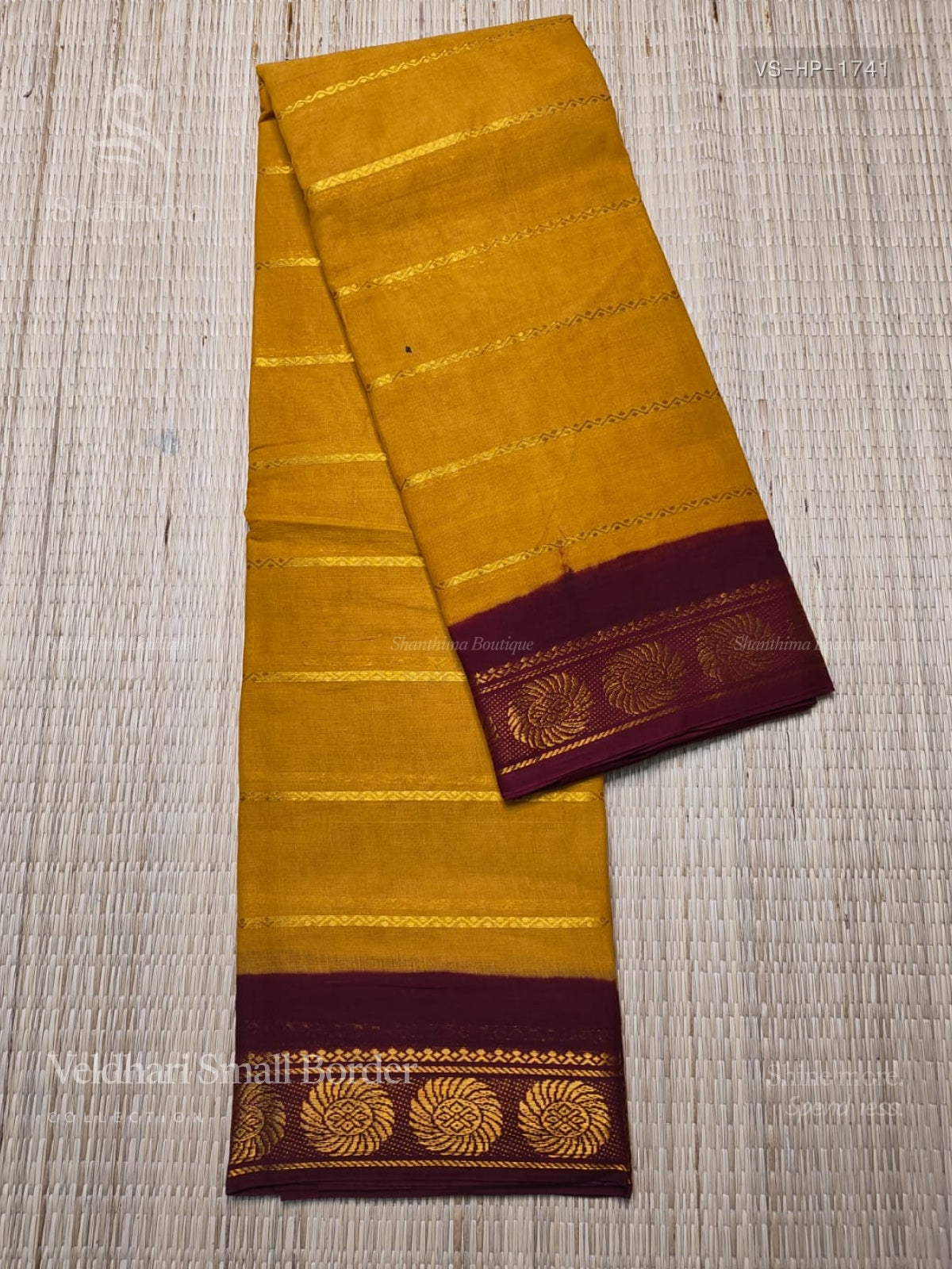 Veldhari Small Border Horizontal Stripes Peacock Mango Maroon