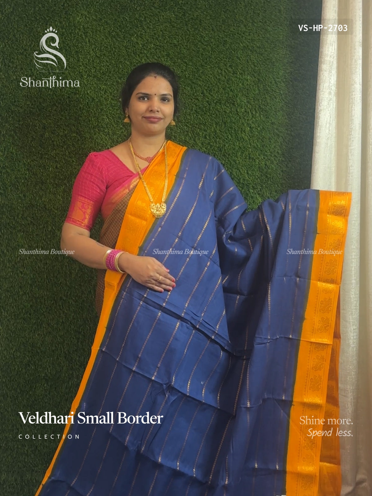 Veldhari Small Border Horizontal Stripes Peacock Ink Blue Yellow
