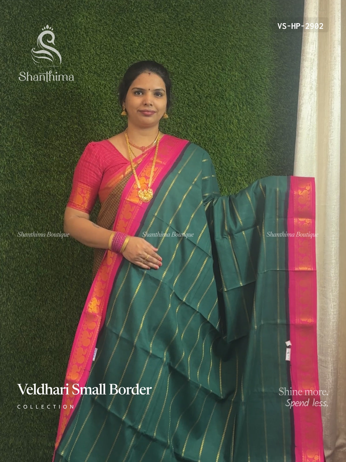 Veldhari Small Border Horizontal Stripes Peacock Dark Green Pink
