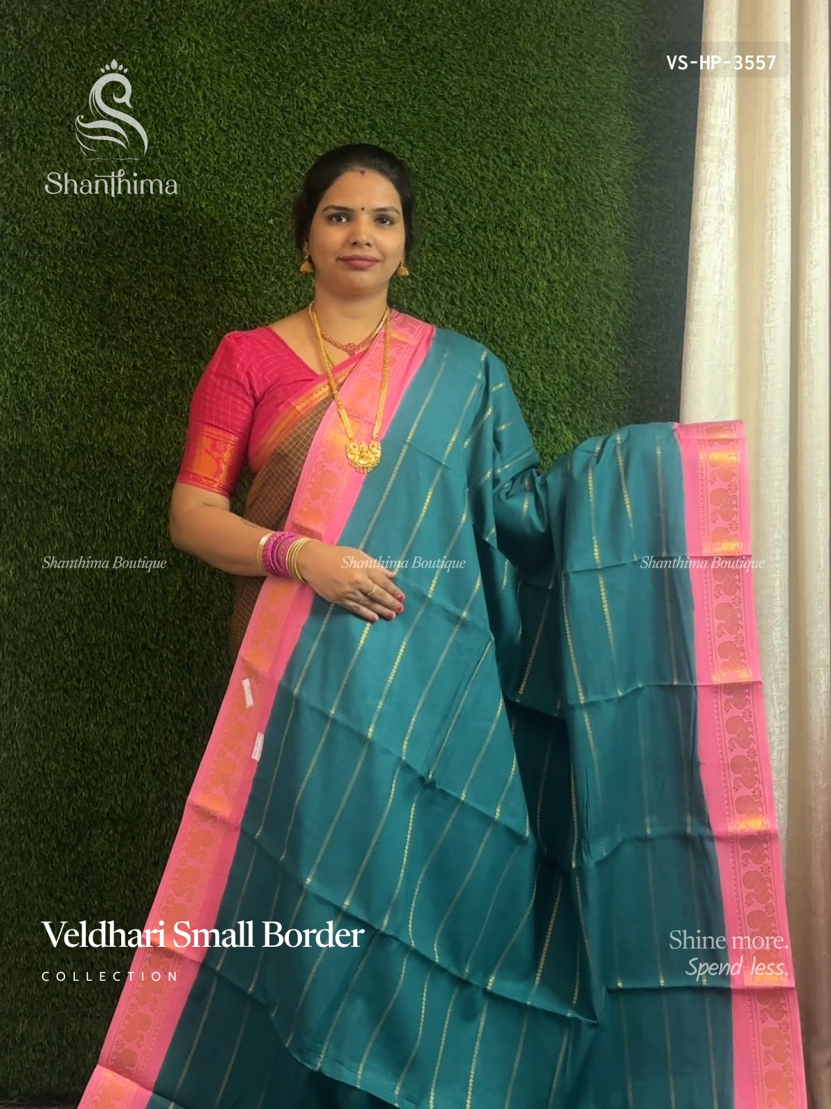 Veldhari Small Border Horizontal Stripes Peacock Parrot Green Baby Pink