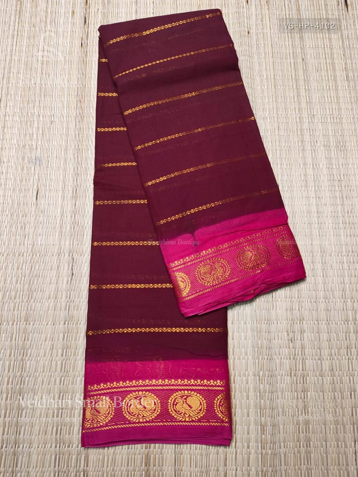 Veldhari Small Border Horizontal Stripes Peacock Maroon Pink