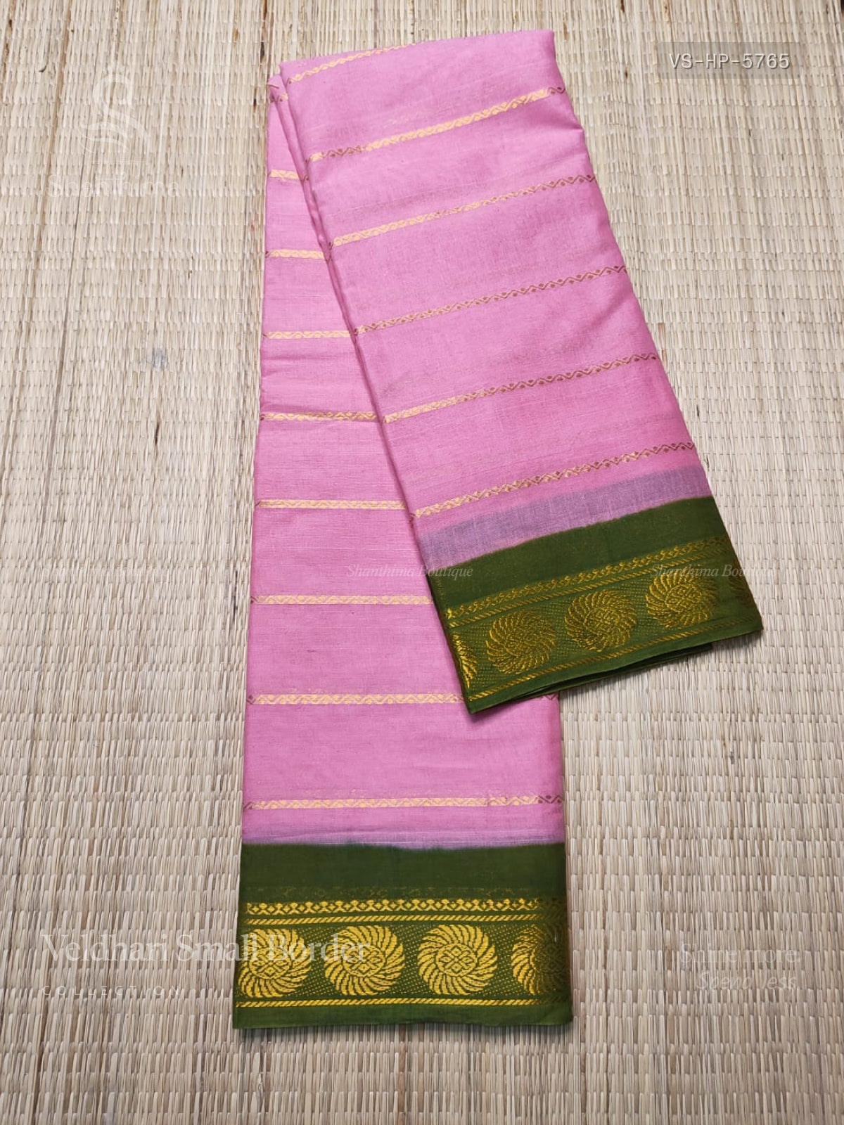 Veldhari Small Border Horizontal Stripes Peacock Baby Pink Paasi Green