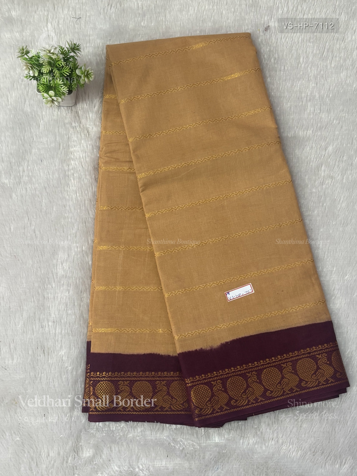 Veldhari Small Border Horizontal Stripes Peacock Biscuit Color Brown